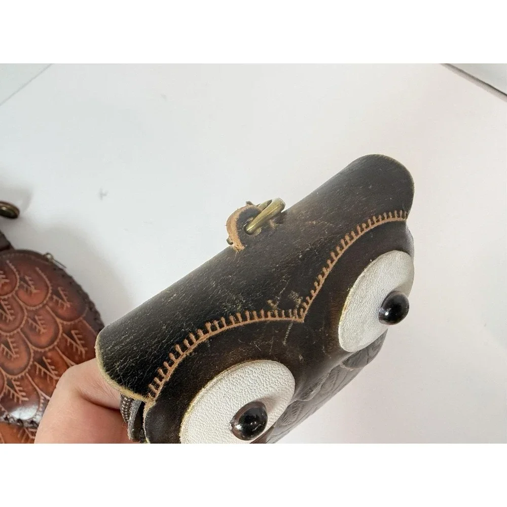 Handmade Hand Tooled Leather Owl Purse Crossbody And Wristlet Vintage‎